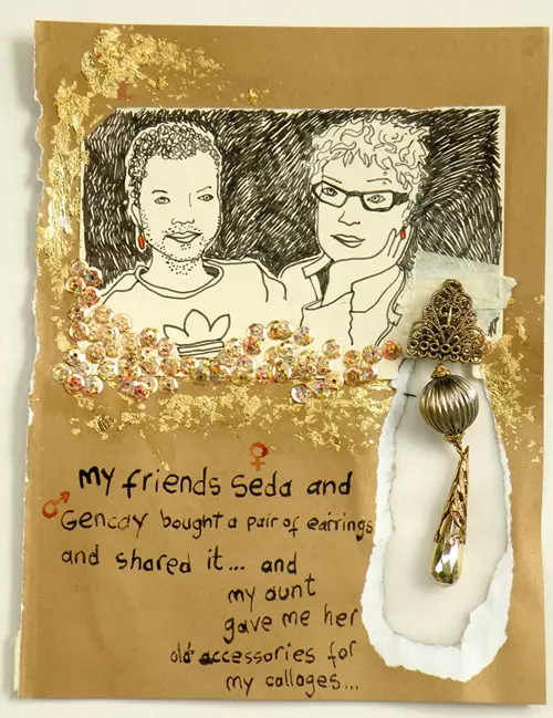 my friends Seda and Gencay bought a pair of earrings and shared it... and my aunt gave me her old accessories for my collages...